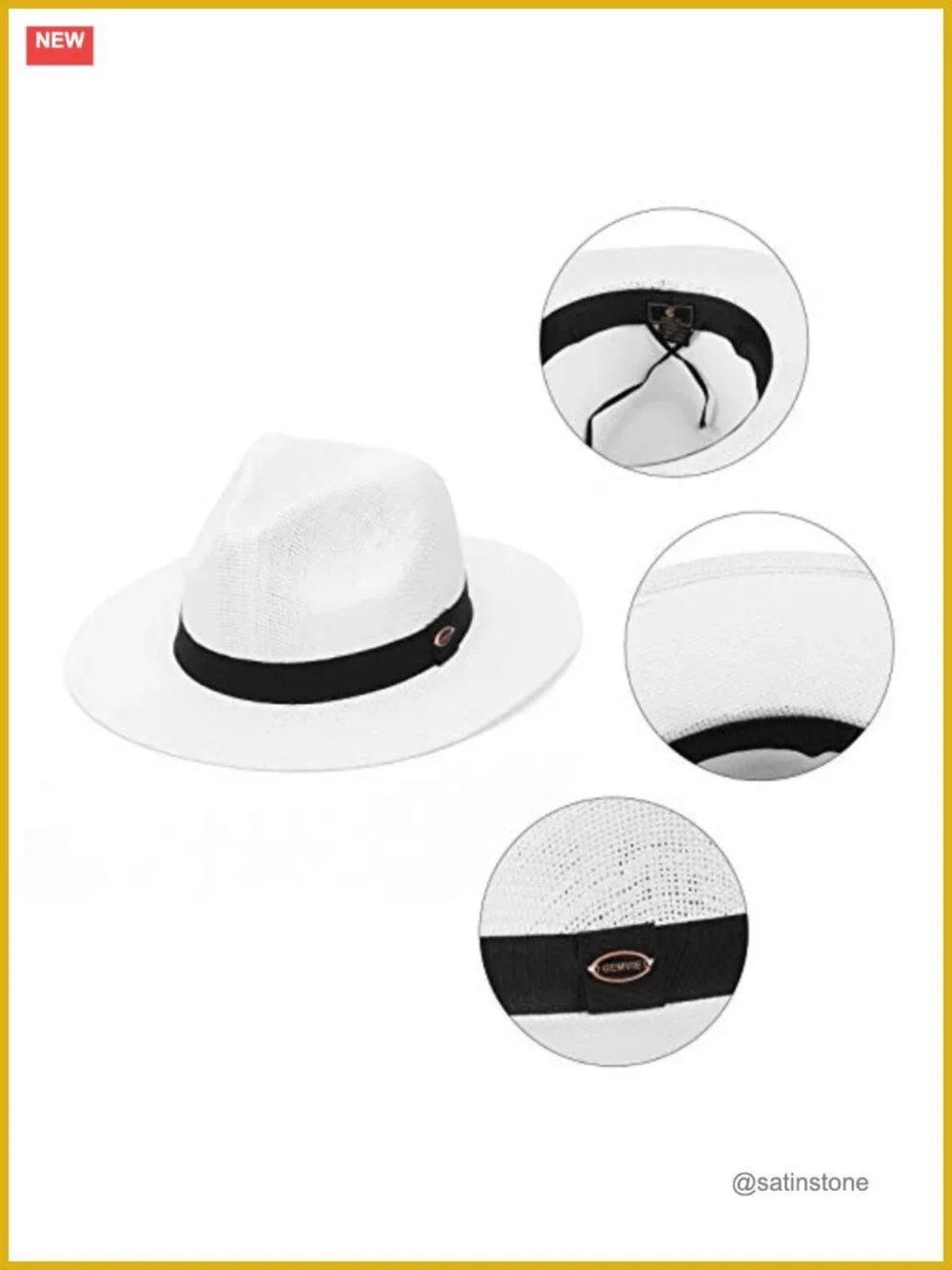 Straw Fedora Sun Hat with Adjustable Drawstring - Paper Panama Hat for Beach